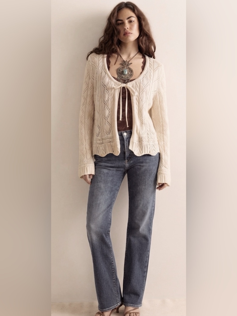 Open-Front Tie Cardigan Bell Sleeve
